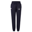 The Helena Youth Rugby Women's Leisure Sweatpant by EMB Canterbury is a navy blue leisure pant made from recycled polyester, featuring a drawstring waist, white logo on the left thigh, and a small emblem on the right side.