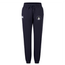 The Helena Youth Rugby Women's Leisure Sweatpant by EMB Canterbury is a navy blue leisure pant made from recycled polyester, featuring a drawstring waist, white logo on the left thigh, and a small emblem on the right side.