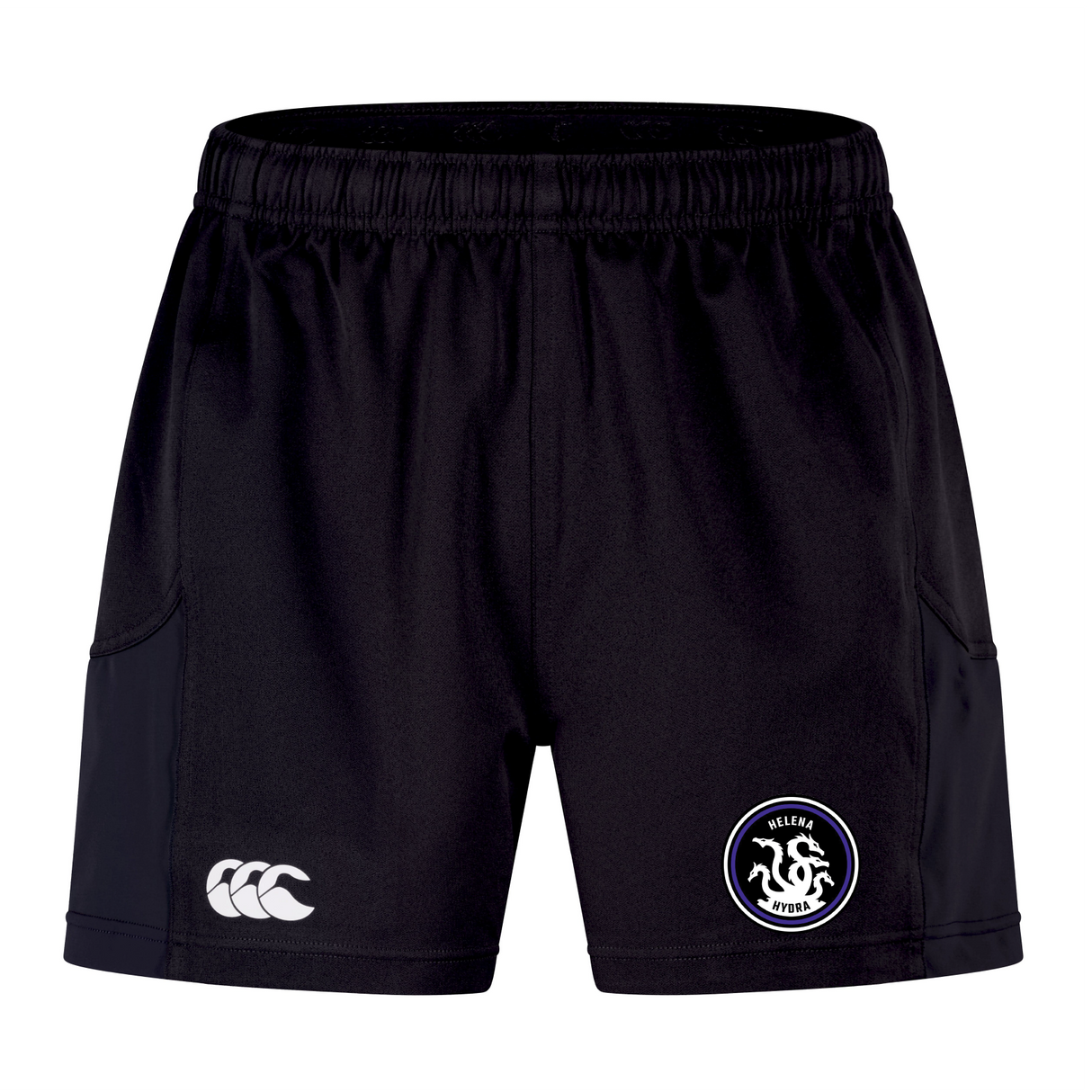 Explore the Helena Youth Rugby Advantage Short 2.0 in black by EMB Canterbury, showcasing logos on each leg. Designed for optimal performance, these shorts effortlessly combine style with sustainability for unrivaled comfort and eco-friendly appeal.