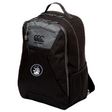 The Helena Youth Rugby Medium Backpack by EMB Canterbury in black and grey offers ergonomic shoulder straps, a zippered front pocket, a side mesh pocket, and an embroidered Canterbury logo.