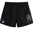 Canterbury's Helena Youth Rugby Tactic Short features an elastic waistband, white emblem, and circular dragon logo on the left leg.