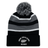 The EMB Augusta Nations of Rugby New Zealand Hooped Pom-Pom Beanie features black and gray stripes and a fern emblem—an ideal addition to any All Blacks fan's hat collection.