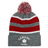The EMB Augusta Nations of Rugby Canada Hooped Pom-Pom Beanie features gray, red, and white hoops, a front maple leaf logo with "Canada Rugby," making it perfect for any Canadian rugby fan.