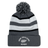 The EMB Augusta Nations of Rugby New Zealand Hooped Pom-Pom Beanie features gray, black, and white stripes, a playful top pom-pom, and "New Zealand Rugby" with a silver fern embroidered on the cuff—perfect for any rugby fan.