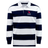 The EMB Mudoo Rugby East Conference Classic Long Sleeve Hooped Rugby Jersey features alternating navy blue and white horizontal stripes. A small red "Rugby East" logo adorns the left chest, making it perfect for those who appreciate a throwback aesthetic in their leisurewear.
