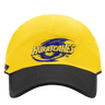 The Hurricanes Super Rugby 25/26 Training Cap by Classic Sportswear features a stylized blue swirl logo, yellow fabric, and a black brim with an adjustable back strap.