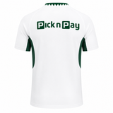 Back view of the white Nike Springboks 26/27 Replica Away Jersey, showcasing the "Pick n Pay" logo in green text across the upper back.