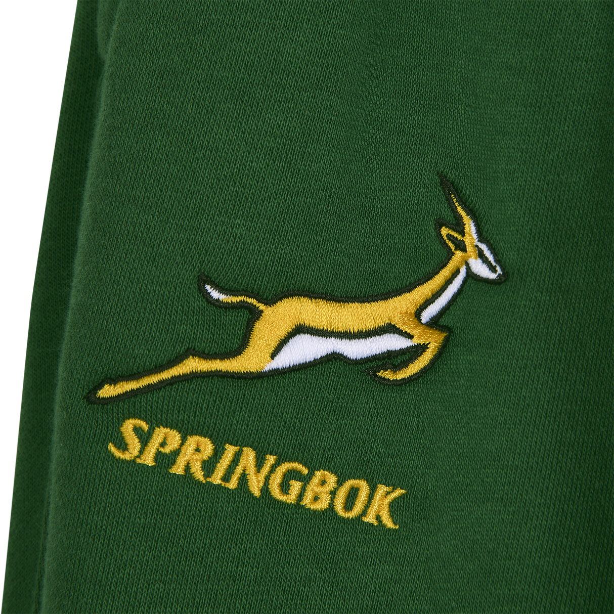 Green fabric with an embroidered yellow and white springbok logo above "SPRINGBOK" in yellow—ideal for rugby practice or pairing with the Nike Springboks Training Pant.
