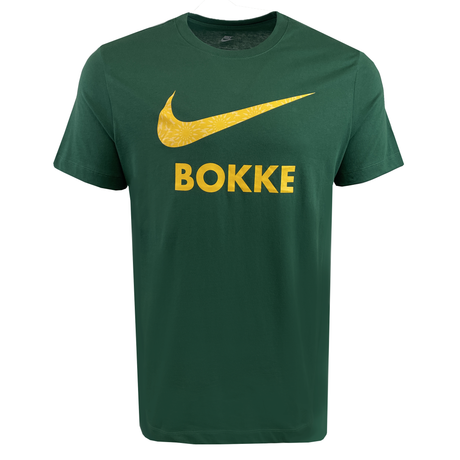 Show your support with the Nike Springboks 25 Bokke T-Shirt, featuring a bold yellow Nike logo and "BOKKE" print.