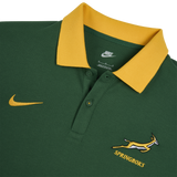 Just in: The Nike Springboks Pique Polo boasts a green body, yellow collar, iconic Springboks chest logo and text, plus a yellow Nike swoosh.