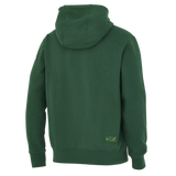 A plain dark green Springboks Bokke Pullover Hoodie by Nike is shown from the back, with a small patch featuring the Nike and Springboks Bokke logos near the lower right hem.