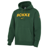 Show your support in the Springboks Bokke Pullover Hoodie by Nike—a green hoodie with bold yellow "BOKKE," a yellow Nike logo, and a South African flag patch on the sleeve.