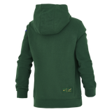 The Nike Youth Springboks Bokke Pullover Hoodie is dark green, shown from the back with long sleeves and two small Bokke logo patches near the left bottom hem.