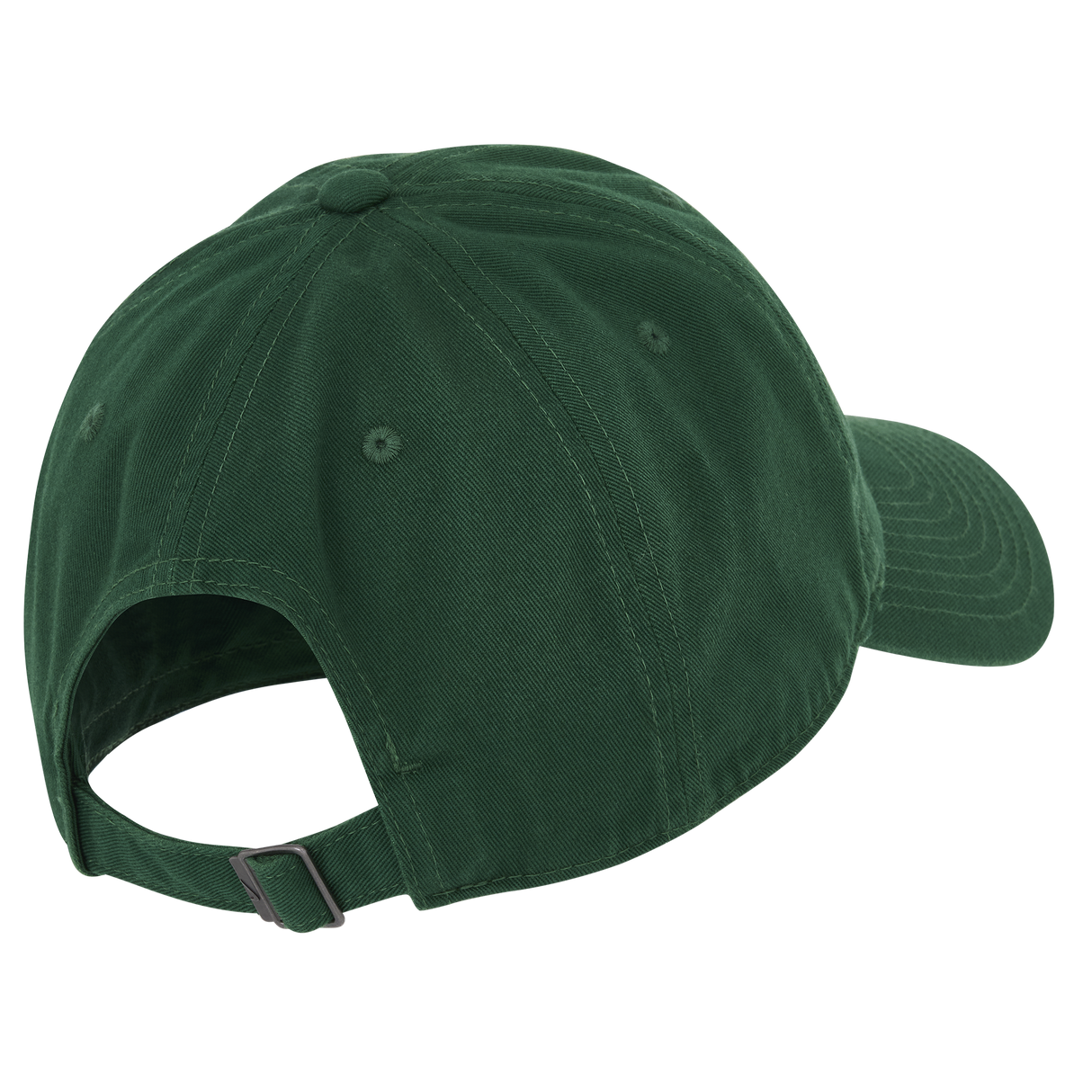 The Springboks Heritage 86 Cap by Nike in green is shown from the back, featuring an adjustable strap with metal buckle and stitched eyelets for ventilation.