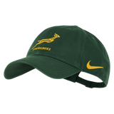 The Springboks Heritage 86 Cap by Nike is green with a yellow Springboks logo and text on the front, plus a yellow Nike swoosh on the side.