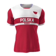 An Admiral Nations of Rugby Polska Supporters Jersey in red and white, featuring "Polska" and "Rugby" printed on the front. The design includes a horizontal white stripe and a small emblem on the upper right chest, making it a proud addition to the Nations of Rugby collection.