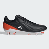 A Core Black/Core Black/Solar Red leather boot with white studs and the adidas RS15 Elite SG 24 logo on the side, viewed from the left.