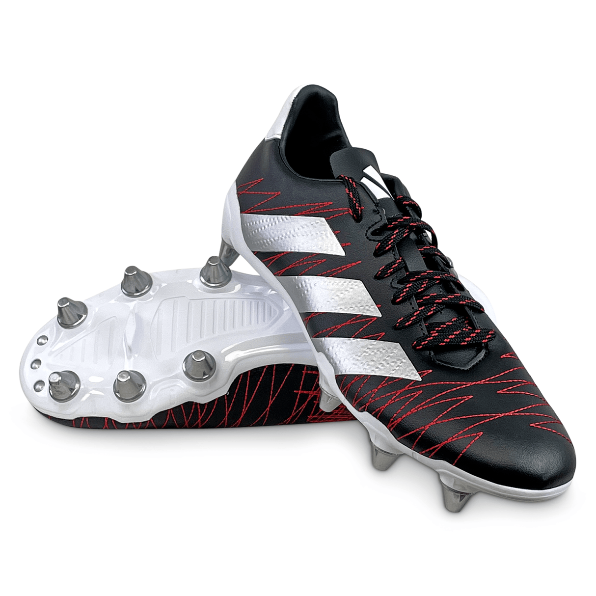 adidas Kakari Rugby Cleat - Soft Ground Boot - Core Black/White