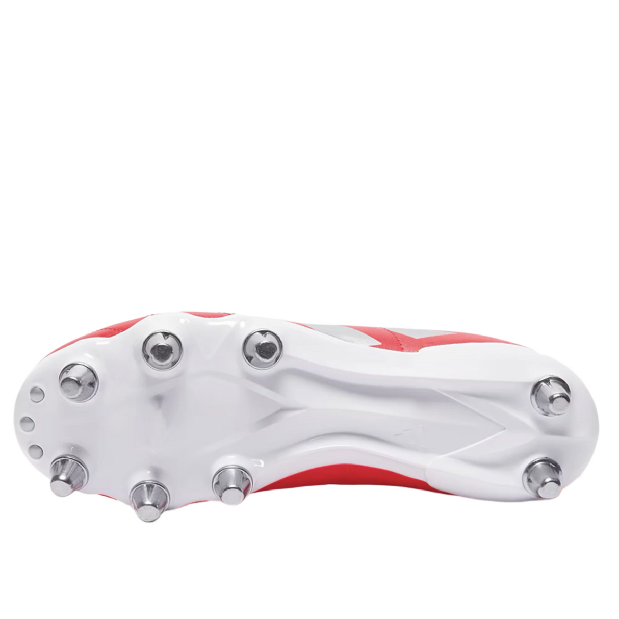 The adidas Kakari SG rugby boot offers exceptional traction with its eight-stud soleplate and comes in a striking Lucid Red/Silver Metallic design.