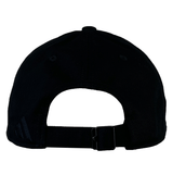 Back view of the adidas All Blacks 3-Stripe Cap, showcasing a black cotton twill design with an adjustable strap and buckle.