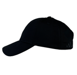 The Adidas All Blacks 3-Stripe Cap by adidas is a black cotton twill baseball cap featuring a slight curve in the visor and a small logo on the side.