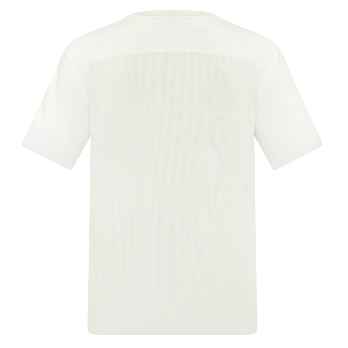 Back view of the Exiles Rugby Everest Dart Tech T-Shirt by EMB Canterbury, a plain white crew neck made from quick-drying, breathable fabric, with no visible logos or designs.
