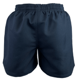 The Play Rugby USA Saracen V3 Match Shorts by EMB Gilbert are plain navy rugby shorts with an elastic waistband, shown from the back on a white background.