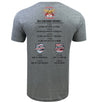 The back of the WRS LAT Atlanta Old White RFC 2025 National Champions T-Shirt is gray and features "National Club Rugby Champions," 2025 match scores, event logos, and Atlanta Old White RFC at the top.