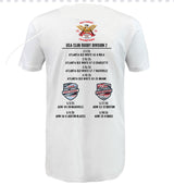 Back of the WRS LAT Atlanta Old White RFC 2025 National Champions T-Shirt shows the USA Club Rugby Division 2 schedule with team logos and match dates.