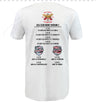 Back of the WRS LAT Atlanta Old White RFC 2025 National Champions T-Shirt shows the USA Club Rugby Division 2 schedule with team logos and match dates.