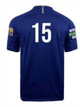 The NorCal Sacramento Middle School All-Stars Evader Jersey by EMB Canterbury features a blue design, number 15 on the back, and advanced moisture-wicking technology for lasting comfort.