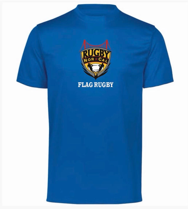 Stay comfortable all day in the NorCal Sacramento Flag Rugby Momentum Tee by WRS Augusta, featuring moisture-wicking fabric and “Rugby NorCal” with “FLAG RUGBY” text in white.