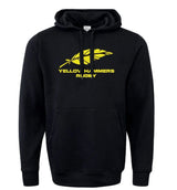 The Montgomery Yellowhammers 60/40 Fleece Hoodie by WRS Augusta features a yellow feather graphic and "YELLOW HAMMERS RUGBY" text—an athletic sweatshirt ideal for fan wear and showing team pride.
