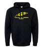 The Montgomery Yellowhammers 60/40 Fleece Hoodie by WRS Augusta features a yellow feather graphic and "YELLOW HAMMERS RUGBY" text—an athletic sweatshirt ideal for fan wear and showing team pride.