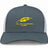 The Montgomery Yellowhammers Trucker Cap by EMB S&S Activewear is a gray and white retro cap with a yellow feather and bold "YELLOWHAMMERS RUGBY" lettering on the front, featuring a snapback closure for adjustable fit.