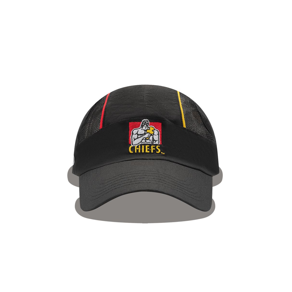 The black mesh "Gallagher Chiefs Super Rugby Training Cap 25/26" by Classic Sportswear features the team logo on the front, perfect for any Chiefs supporter or Super Rugby fan.