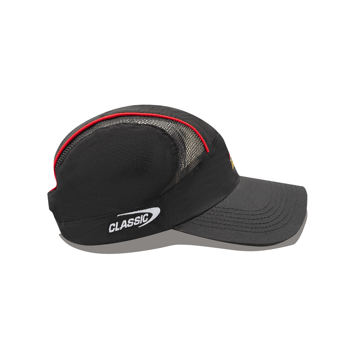 The Gallagher Chiefs Super Rugby Training Cap 25/26 by Classic Sportswear is a black cap with a curved brim, mesh back, red trim, and "CLASSIC" on the side—ideal for Chiefs fans wanting to show off their classic sportswear style.
