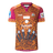 The Gallagher Chiefs Super Rugby Replica Training Jersey 25/26 by Classic Sportswear features brown and orange patterns, a "Chiefs" logo, sponsor logos, stylized feathers, and tribal designs—ideal for fans who love tradition and style.