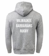 The Milwaukee Barbarians Rugby Club Hoodie by Canterbury from WRS Canterbury is a grey hoodie featuring “MILWAUKEE BARBARIANS RUGBY” printed in large white letters on the back.