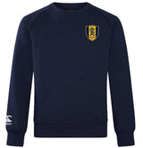 The EMB Canterbury Gotham Knights Embroidered Club Crew Sweatshirt is navy blue, with a yellow and black CKRFC crest on the left chest and a white Canterbury logo on the right sleeve.