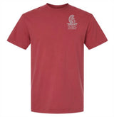 The Troy Rugby Alumni Heavyweight Comfort T-Shirt by EMB S&S Activewear is a heavyweight maroon cotton tee with a small white "TURFC ALUMNI" graphic on the left chest—ideal for Troy Rugby Alumni.