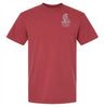The Troy Rugby Alumni Heavyweight Comfort T-Shirt by EMB S&S Activewear is a heavyweight maroon cotton tee with a small white "TURFC ALUMNI" graphic on the left chest—ideal for Troy Rugby Alumni.