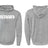 Front and back view of the WRS Augusta Woodlands Youth Text Logo Hoodie in grey with "WOODLANDS RUGBY" printed in white on the front and a roomy pocket—ideal fan gear for showing team spirit.