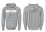 Front and back view of the WRS Augusta Woodlands Youth Text Logo Hoodie in grey with "WOODLANDS RUGBY" printed in white on the front and a roomy pocket—ideal fan gear for showing team spirit.