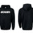 Front and back view of a black WRS Augusta Woodlands Youth Text Logo Hoodie with "Woodlands Rugby" printed in white on the front—ideal fan gear for supporters.