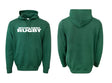 The Woodlands Youth Text Logo Hoodie by WRS Augusta features "WOODLANDS RUGBY" in white on the front. Displayed in both front and back views, it’s perfect custom fan wear for young supporters.