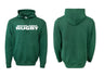 The Woodlands Youth Text Logo Hoodie by WRS Augusta features "WOODLANDS RUGBY" in white on the front. Displayed in both front and back views, it’s perfect custom fan wear for young supporters.