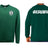 The WRS Augusta Woodlands Youth Paw Print Pocket Logo Crewneck is a green fleece sweatshirt with a small paw print pocket logo on the front left chest and large “WOODLANDS RUGBY” text on the back.