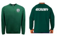 The WRS Augusta Woodlands Youth Paw Print Pocket Logo Crewneck is a green fleece sweatshirt with a small paw print pocket logo on the front left chest and large “WOODLANDS RUGBY” text on the back.