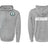 The Woodlands Youth Paw Print Pocket Logo Hoodie by WRS Augusta is a grey hoodie with a front kangaroo pocket, paw print pocket logo, circular wolf chest emblem, and large "Woodlands Rugby" back print.